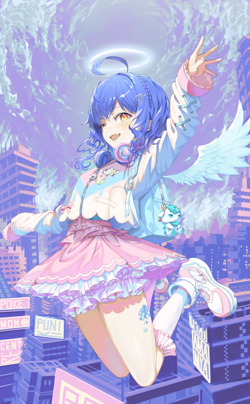 1girl, amamiya_kokoro, amamiya_kokoro_(4th_costume), angel, angel_wings, atatatatame01, backpack, bag