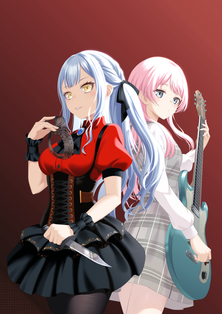 2girls, absurdres, ascot, bang_dream!, bang_dream!_it's_mygo!!!!!, black_ascot, black_corset, black_pantyhose
