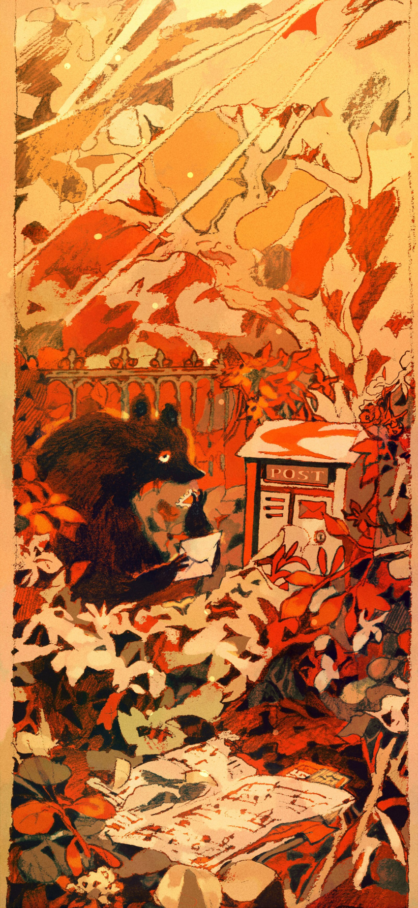 abstract, absurdres, analogous_colors, bear, black_bear, black_fur, border, day