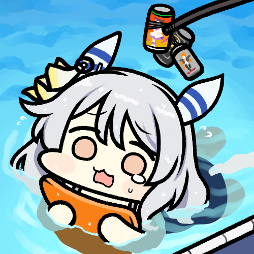 1girl, animal_ears, can, chibi, commentary, ear_covers, grey_hair, hair_between_eyes