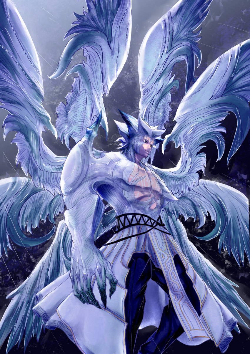 1boy, absurdres, black_pants, black_sclera, cid_raines, colored_sclera, commission, english_commentary