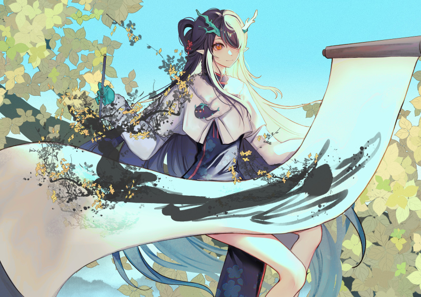 1girl, absurdres, alternate_costume, arknights, black_hair, chasansui, colored_inner_hair, colored_skin