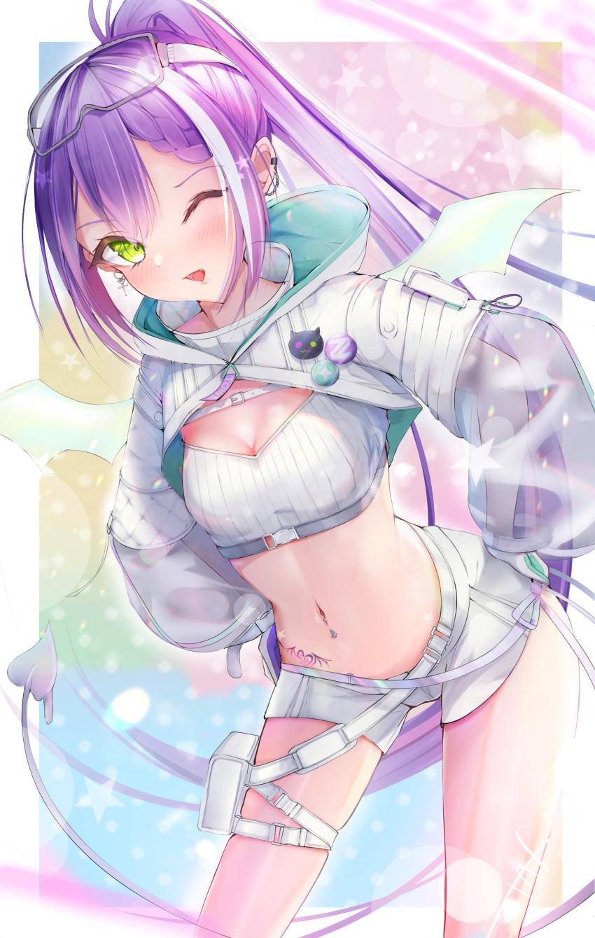 1girl, absurdres, badge, bandeau, blush, braid, breasts, buckle