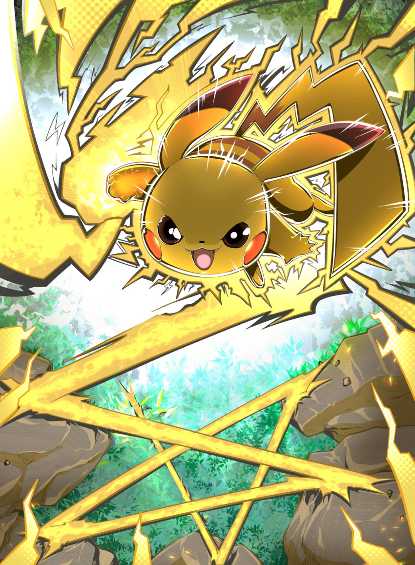 aura, body_fur, clenched_hand, electricity, highres, incoming_attack, kakashino_kakato, pikachu