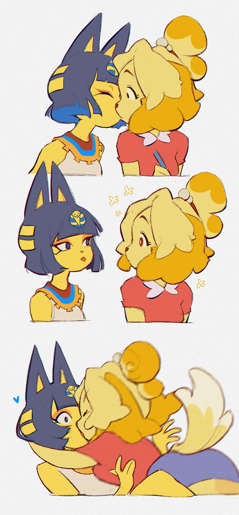 2girls, :p, after_kiss, animal_crossing, animal_ears, animal_nose, ankha_(animal_crossing), arms_around_neck