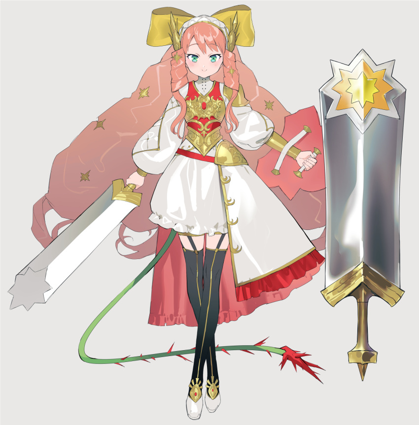 1girl, adapted_costume, armor, black_thighhighs, blush, bow, bracer, coat