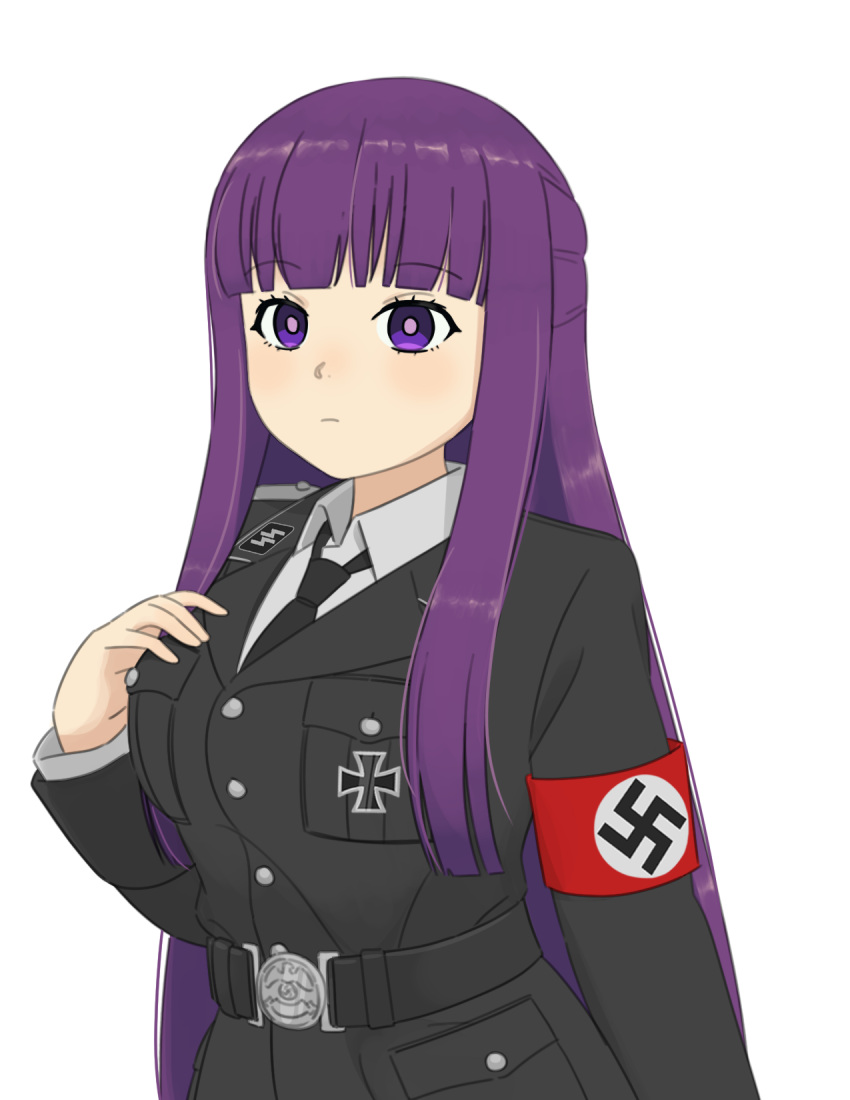 1girl, armband, black_cat03, black_jacket, black_necktie, blunt_bangs, collar_tabs, cross