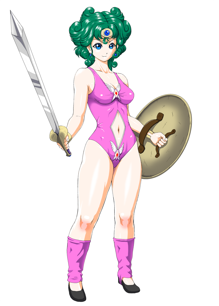 breasts, circlet, cleavage, curly_hair, dragon_quest, dragon_quest_iv, earrings, green_hair