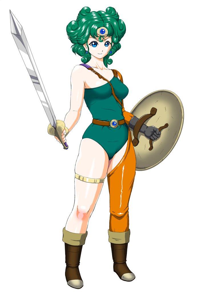 asymmetrical_clothing, blue_eyes, boots, bracelet, circlet, curly_hair, dragon_quest, dragon_quest_iv