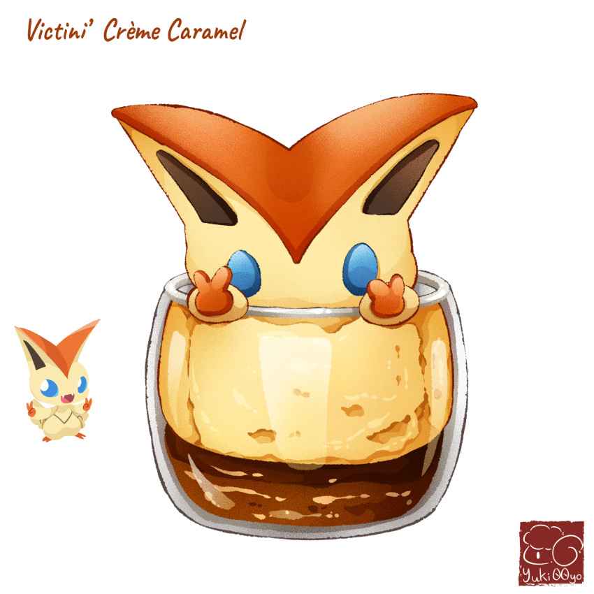 artist_logo, artist_name, character-themed_food, character_name, creme_caramel, cup, drinking_glass, food
