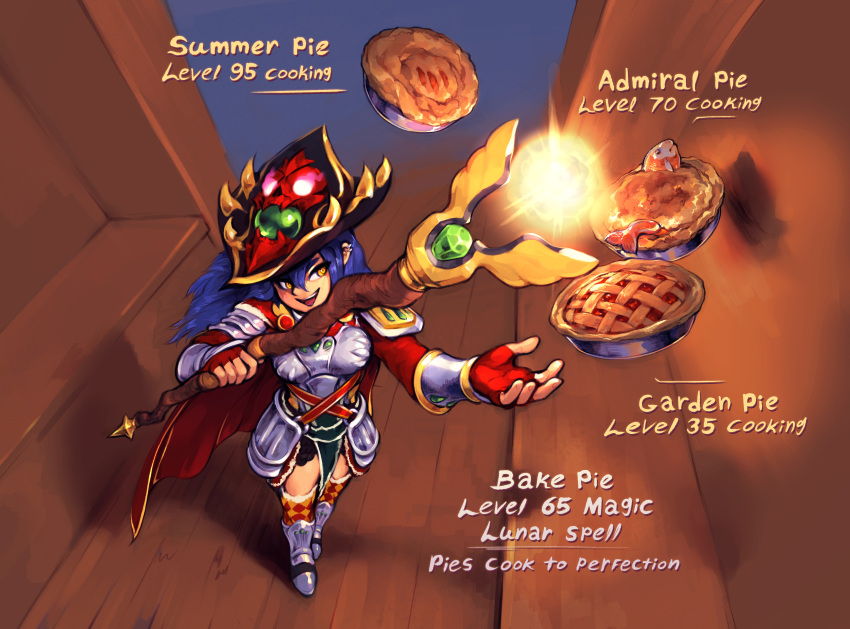 1girl, absurdres, armor, armored_boots, bakery, baking, bestfriendforever, blue_hair