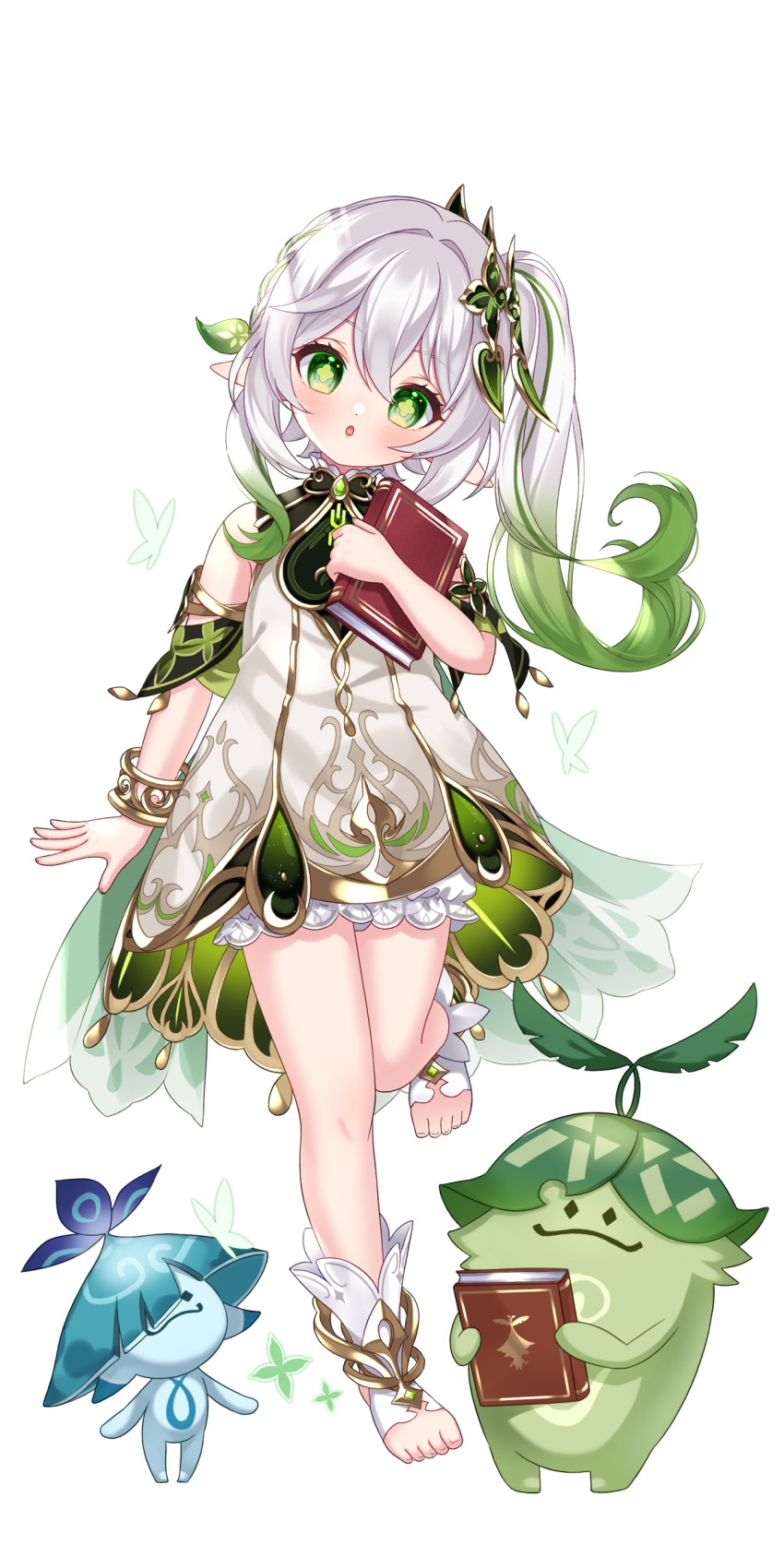 1girl, :o, absurdres, aranara_(genshin_impact), bloomers, blush, book, bracelet