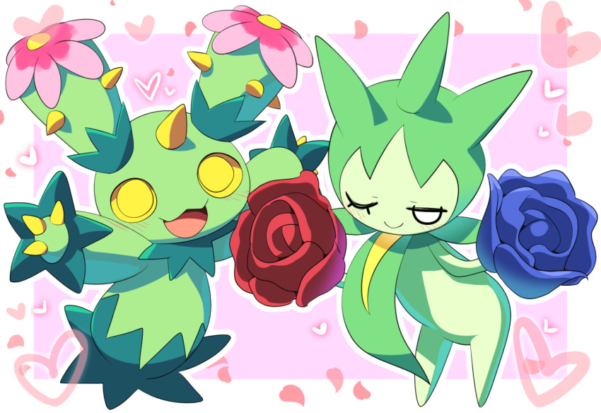 blue_flower, blue_rose, blush, closed_mouth, colored_sclera, commentary_request, flower, full_body