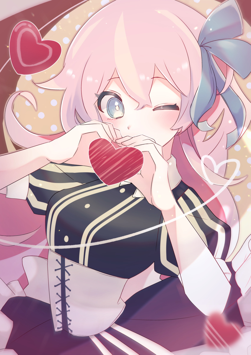 1girl, absurdres, aqua_eyes, aqua_ribbon, black_dress, blush, bright_pupils, buttons