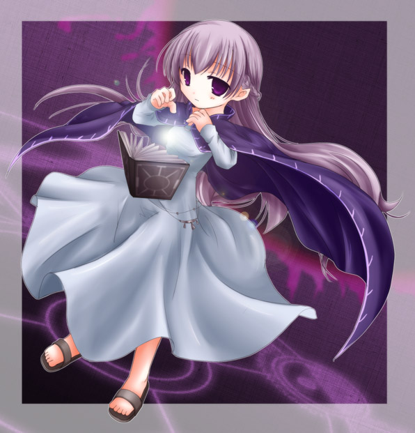 book, cape, dress, fire_emblem, fire_emblem:_fuuin_no_tsurugi, long_hair, purple_hair, sandals