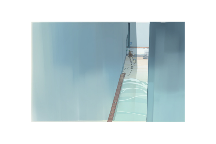 1girl, akitsu_taira, blonde_hair, blue_bird_(akitsu_taira), day, footprints, izumi_luna_(akitsu_taira), long_hair