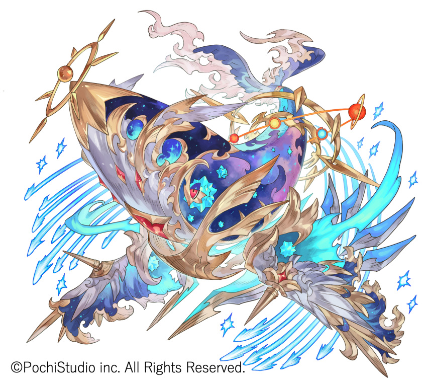 7nin_no_kenja_to_renkinjutsushi, animal_focus, blue_gemstone, company_name, copyright_notice, fins, full_body, gem