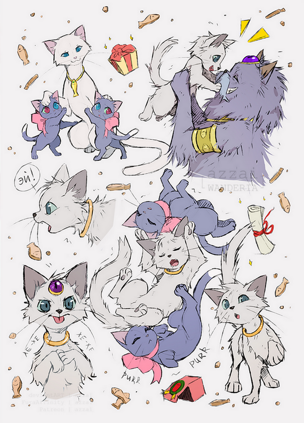 2boys, 3girls, azzai, bow, brother_and_sister, cat, character_request, child