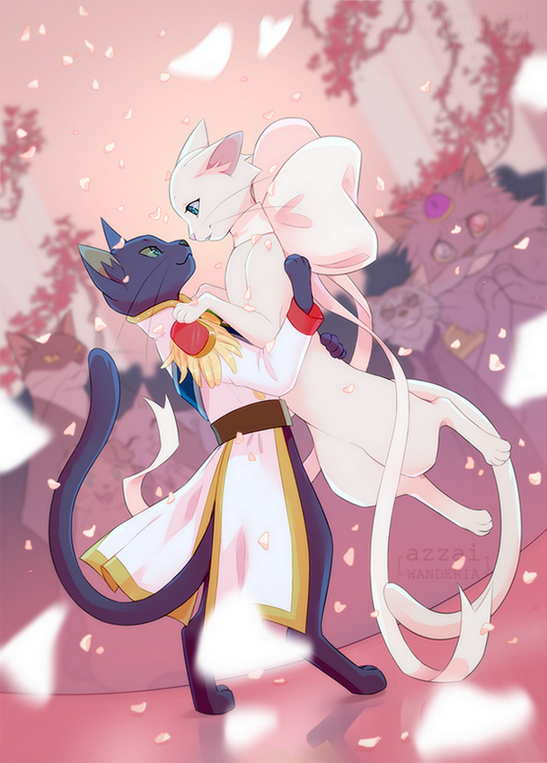 1boy, 1girl, azzai, bride, cat_boy, cat_girl, character_request, couple