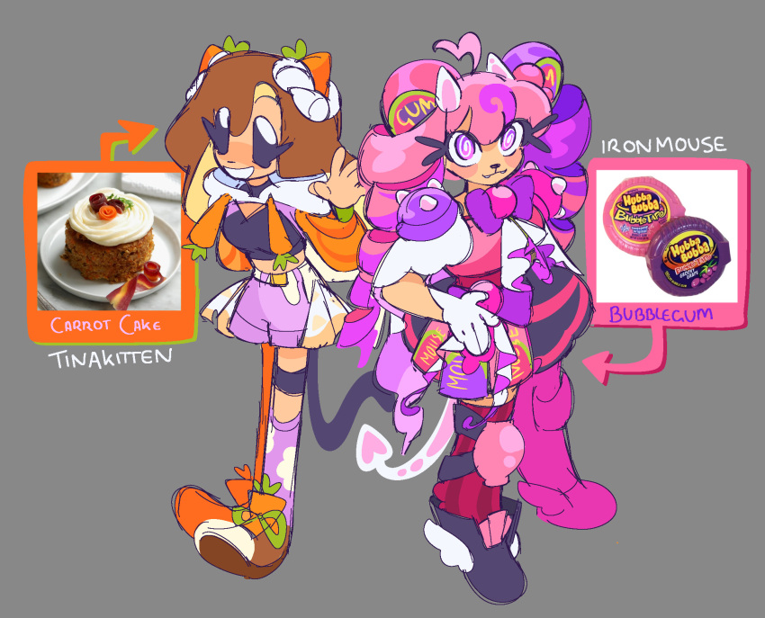 2girls, :3, @_@, adapted_costume, ahoge, alienssstufff, brown_hair, cake