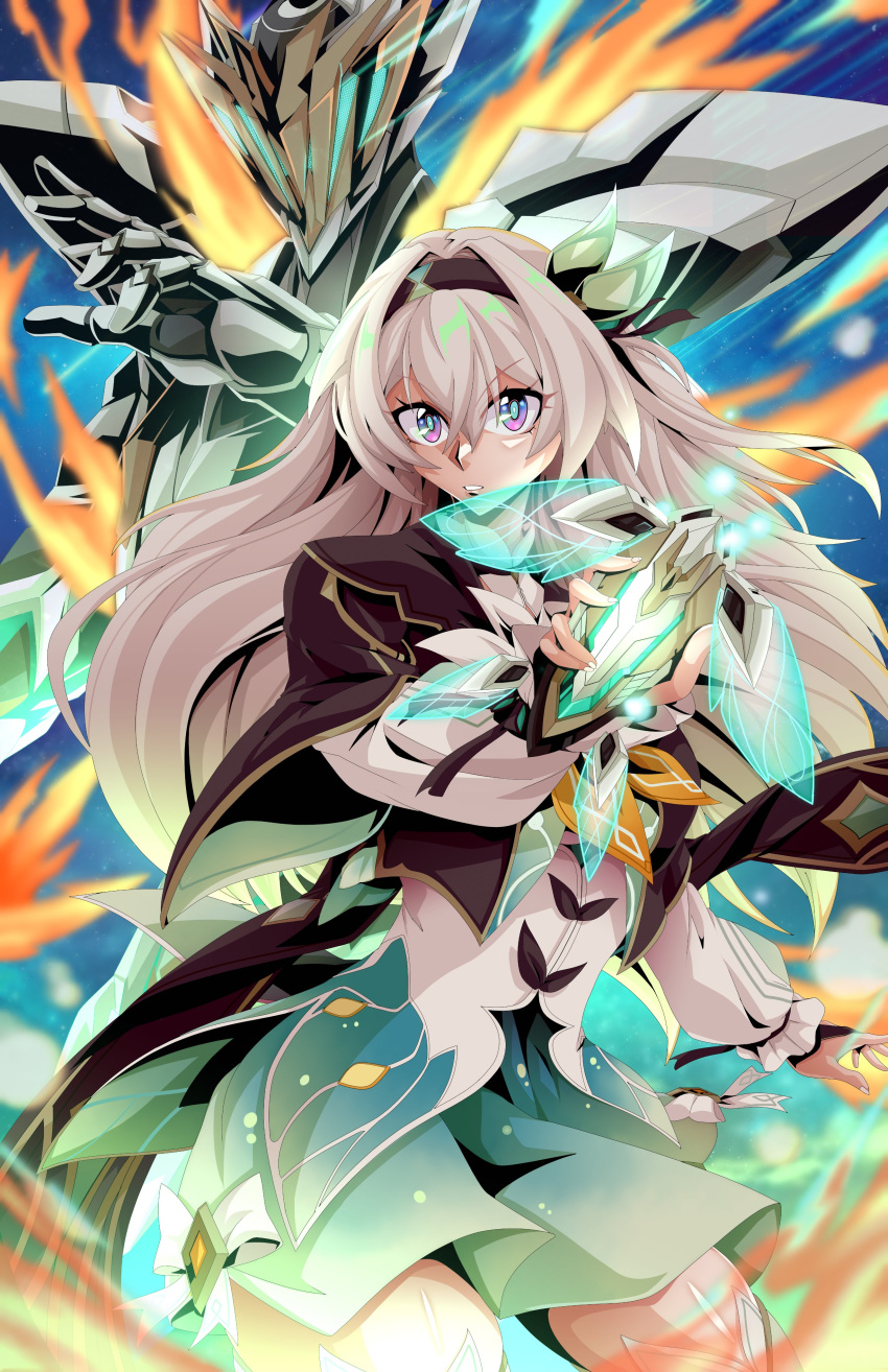 1girl, absurdres, andoryuanzuru, armor, black_jacket, blue_eyes, cowboy_shot, english_commentary