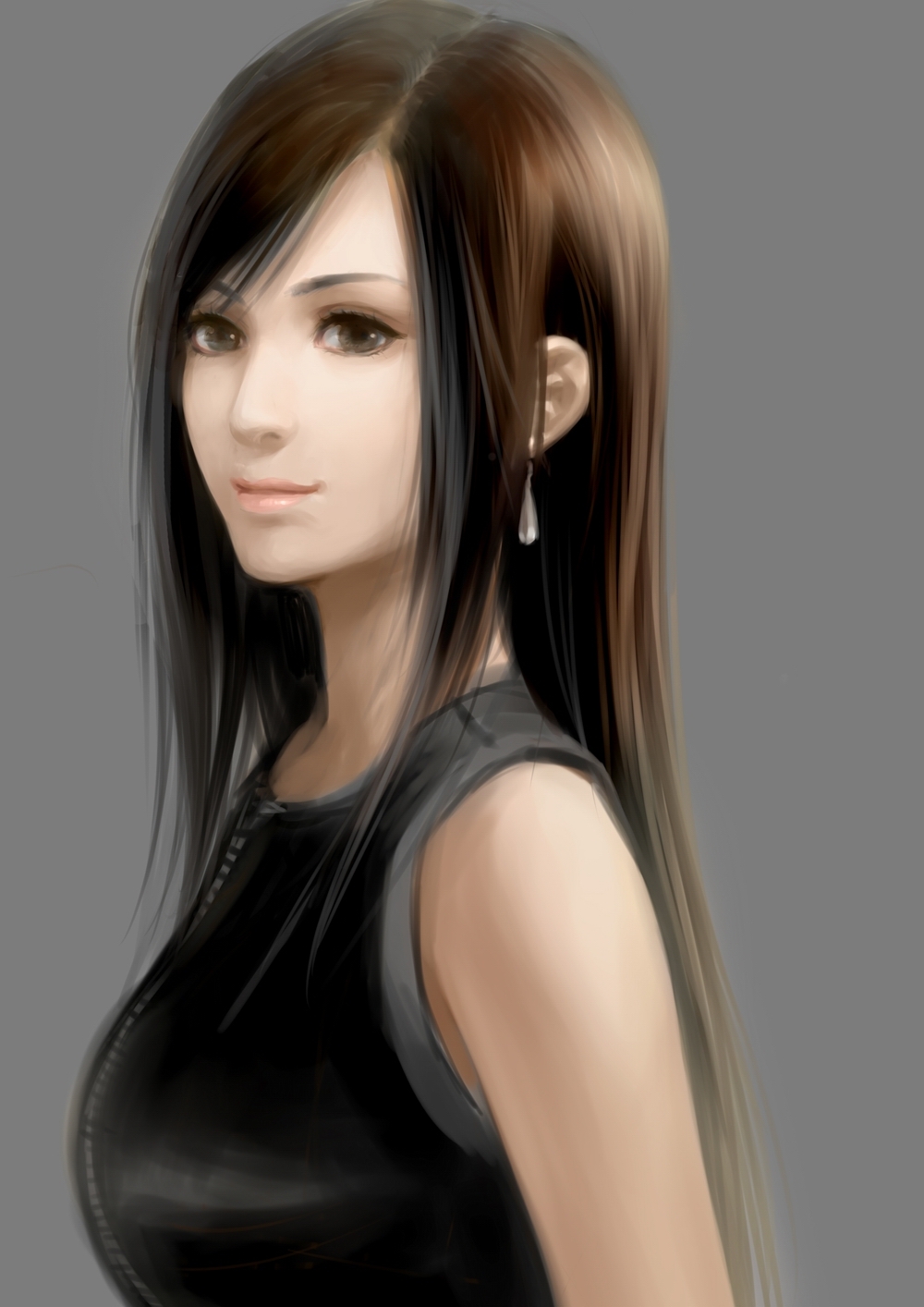 black_hair, brown_eyes, bust, earrings, final_fantasy, final_fantasy_vii, final_fantasy_vii_advent_children, highres