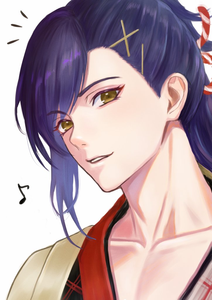 1boy, blue_hair, dark_blue_hair, fire_emblem, fire_emblem_engage, folded_ponytail, japanese_clothes, kagetsu_(fire_emblem)