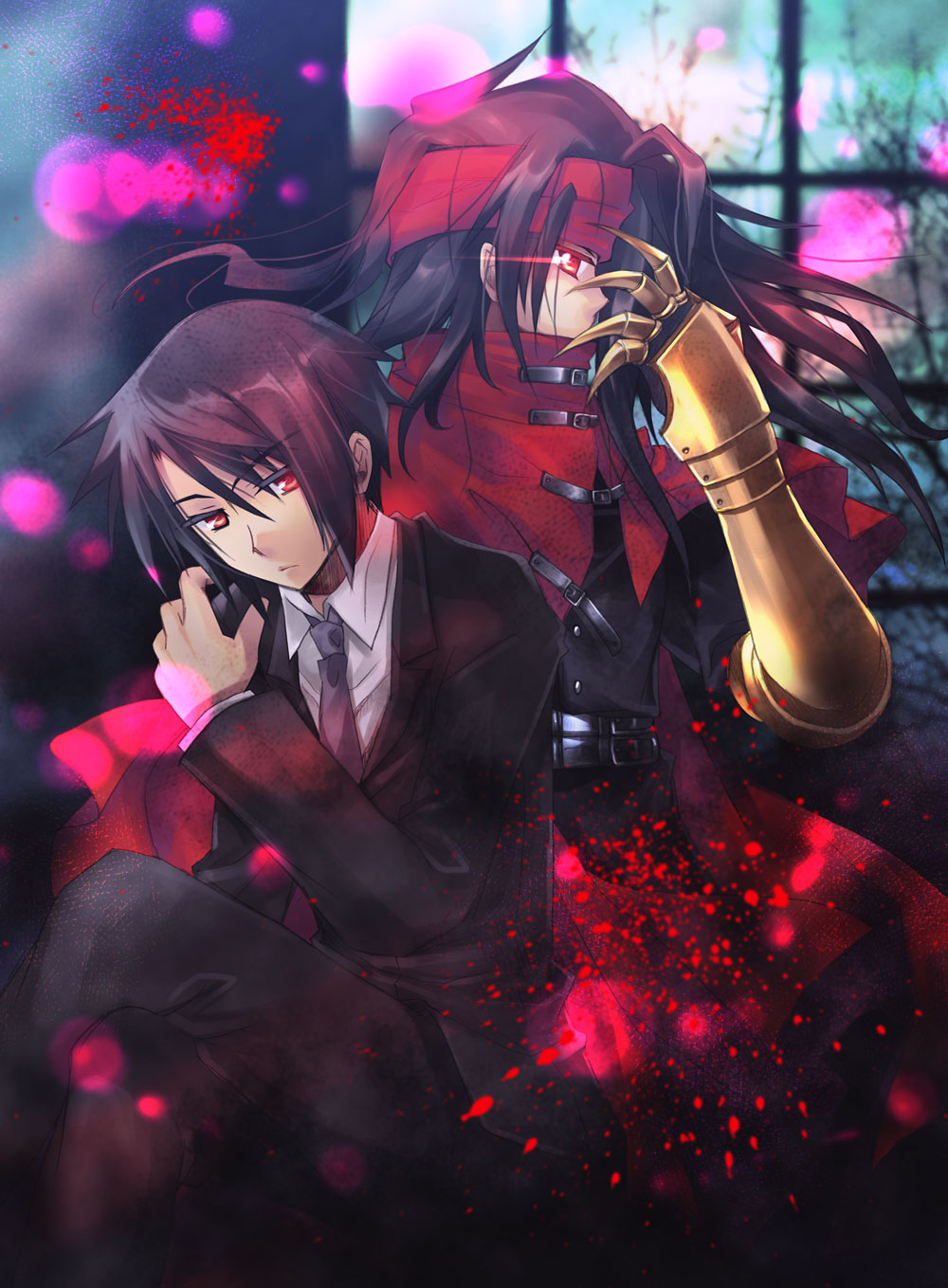 cape, dual_persona, final_fantasy, final_fantasy_vii, formal, highres, izumi_makoto, long_hair