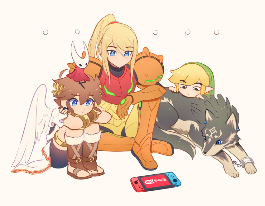 ..., 2boys, 2girls, animal, black_eyes, blonde_hair, blue_eyes, brown_eyes