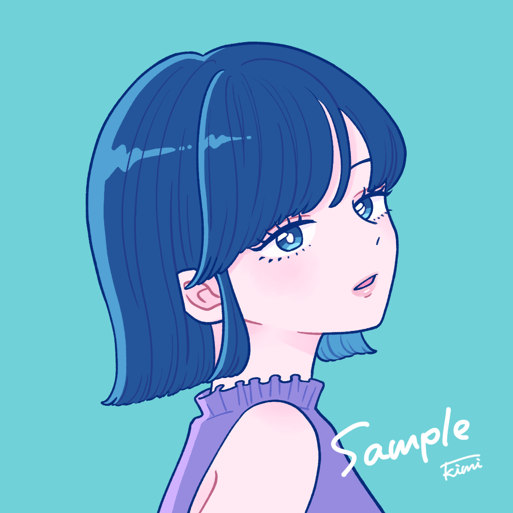 1girl, blue_background, blue_eyes, blue_hair, bright_pupils, eyelashes, from_side, kimi_(kimixx22)