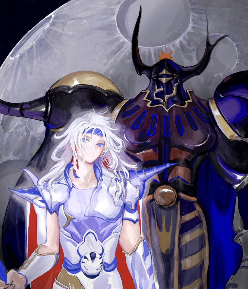 2boys, arm_armor, armor, blue_cape, blue_eyes, blue_headband, blue_shirt, bright_pupils
