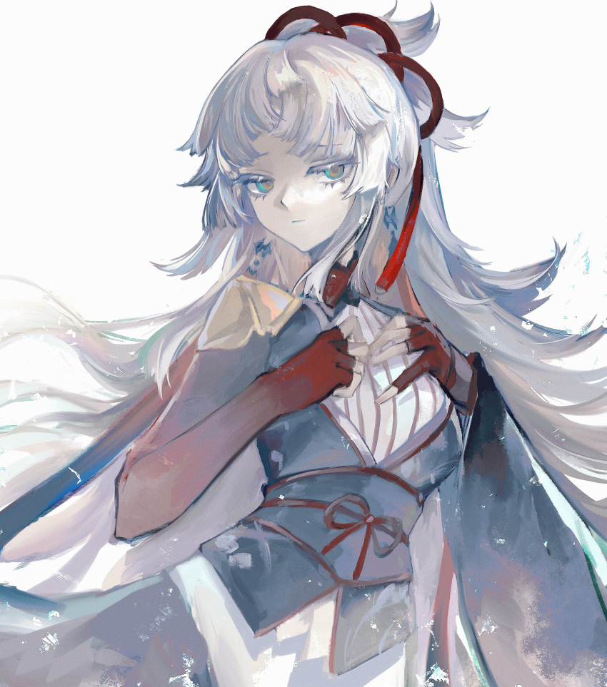 1girl, absurdres, breasts, commentary, earrings, elbow_gloves, fate/grand_order, fate/samurai_remnant