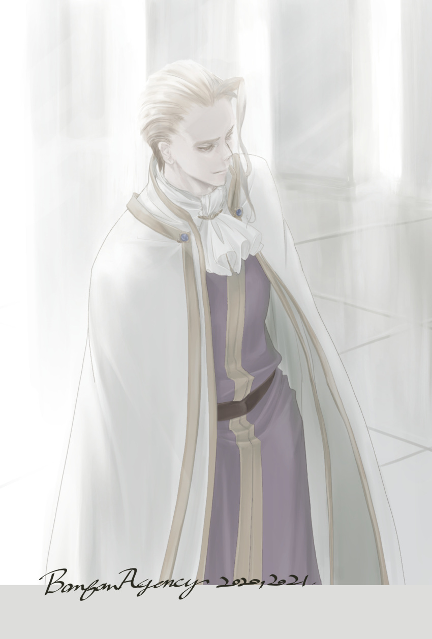 1boy, artist_name, ascot, banban_shokai, benno_(honzuki_no_gekokujou), blue_gemstone, formal, gem