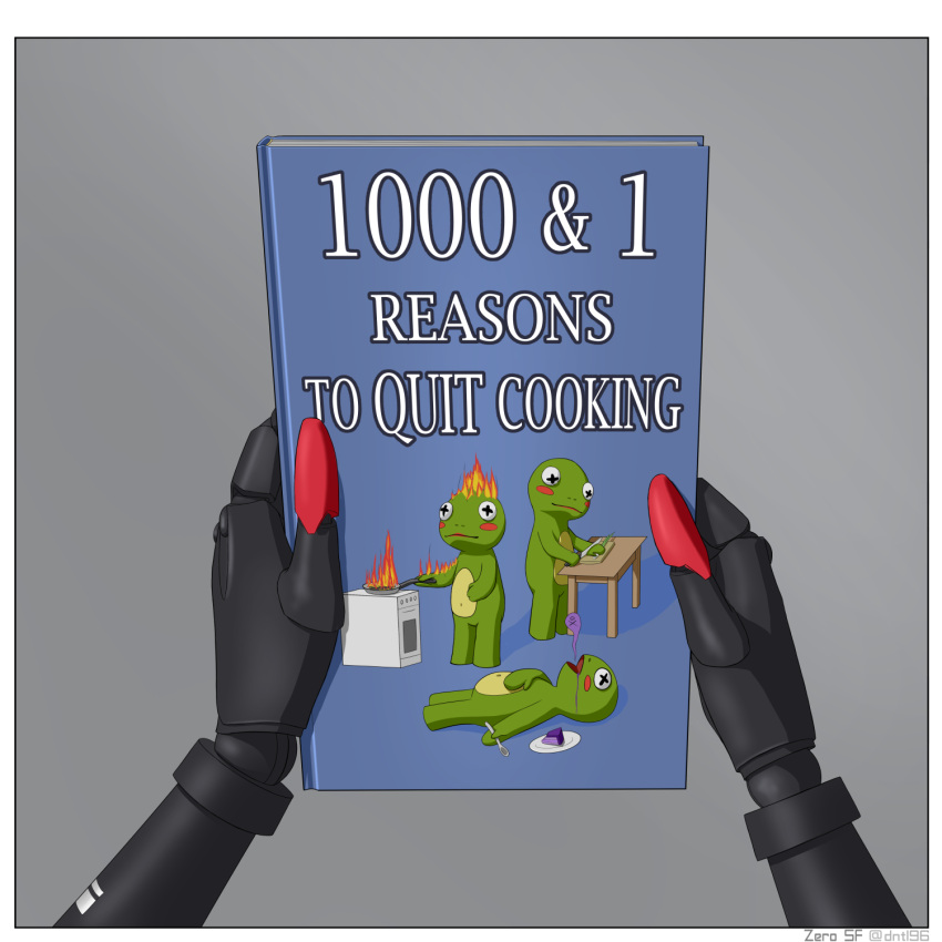 book, english_commentary, english_text, fire, food, grey_background, highres, holding