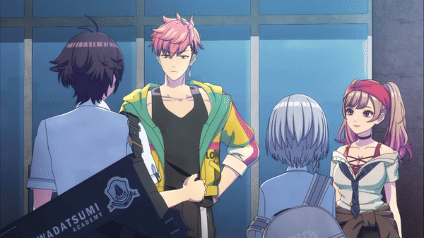 2boys, 2girls, amami_eru, animated_gif, blonde_hair, d_cide_traumerei, furukata_randou, mouri_rena, oda_ryuuhei, pink_hair
