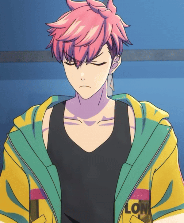animated_gif, black_tank_top, d_cide_traumerei, oda_ryuuhei, pink_eyes, pink_hair, sweatdrop