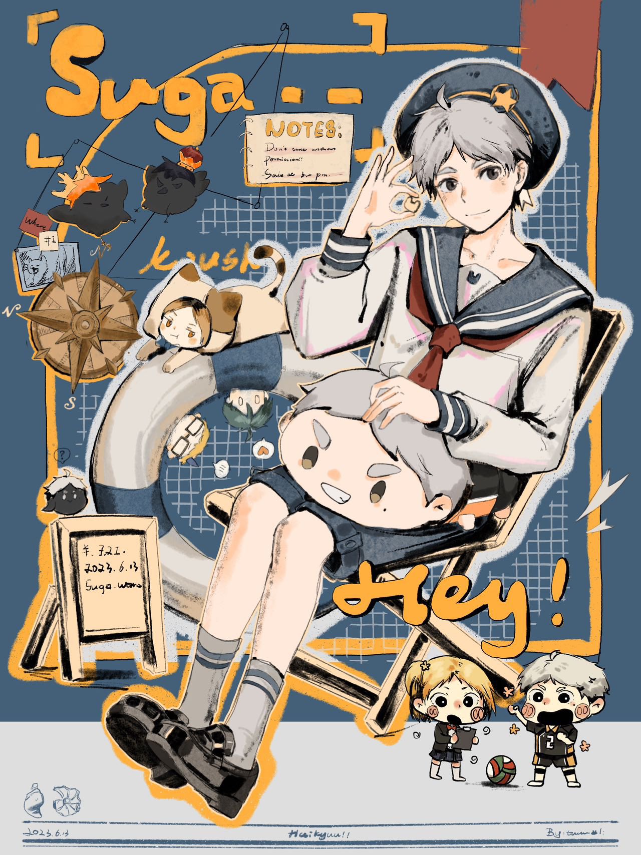 3boys, :t, ahoge, animal_costume, animal_print, ankle_socks, bird, black_eyes