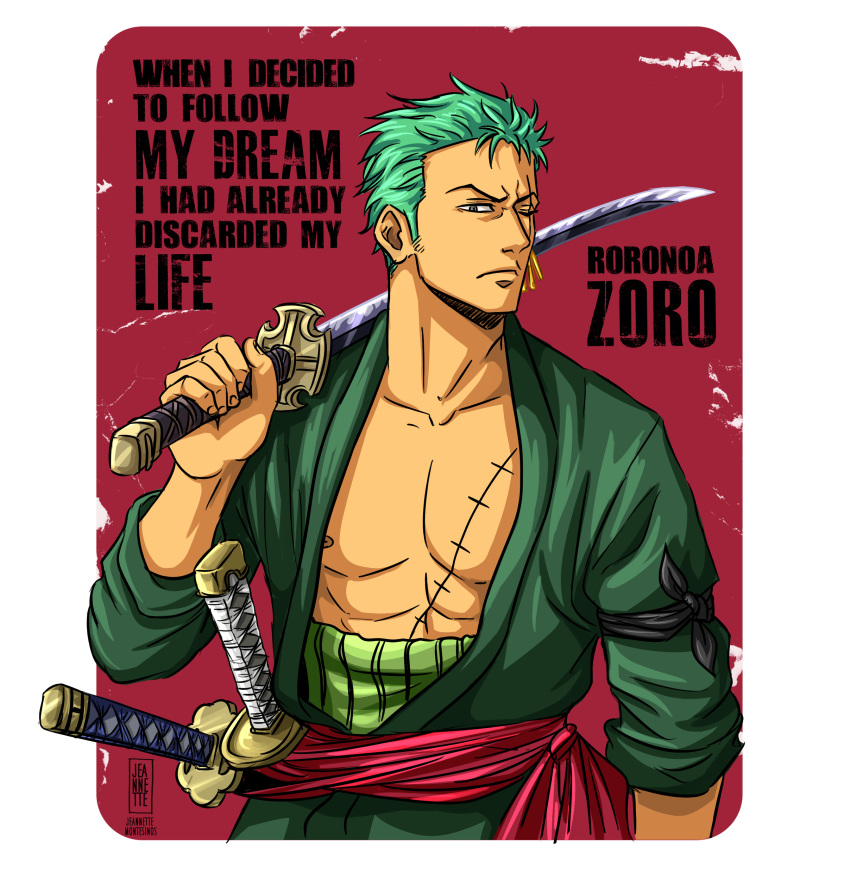 1boy, absurdres, artist_name, bandana, bandana_around_arm, character_name, closed_mouth, collarbone