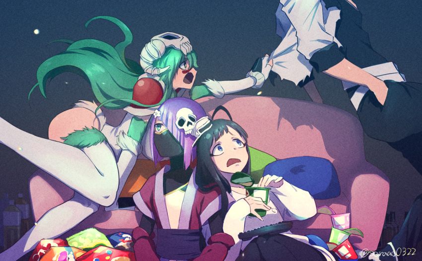 2boys, 2girls, antenna_hair, ass, black_hair, black_pants, bleach, bleach:_sennen_kessen-hen