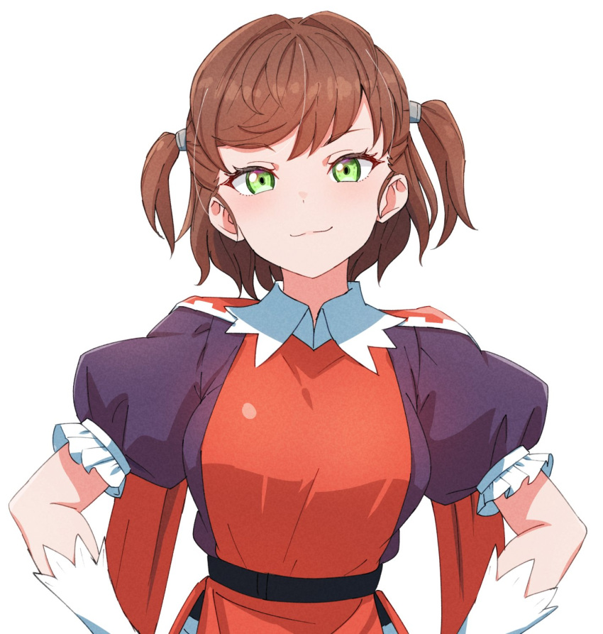 1girl, breasts, brown_hair, closed_mouth, gloves, green_eyes, highres, kamidan