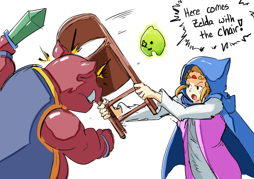 1girl, :o, automatic_giraffe, blonde_hair, blue_cape, blue_hood, cape, chair