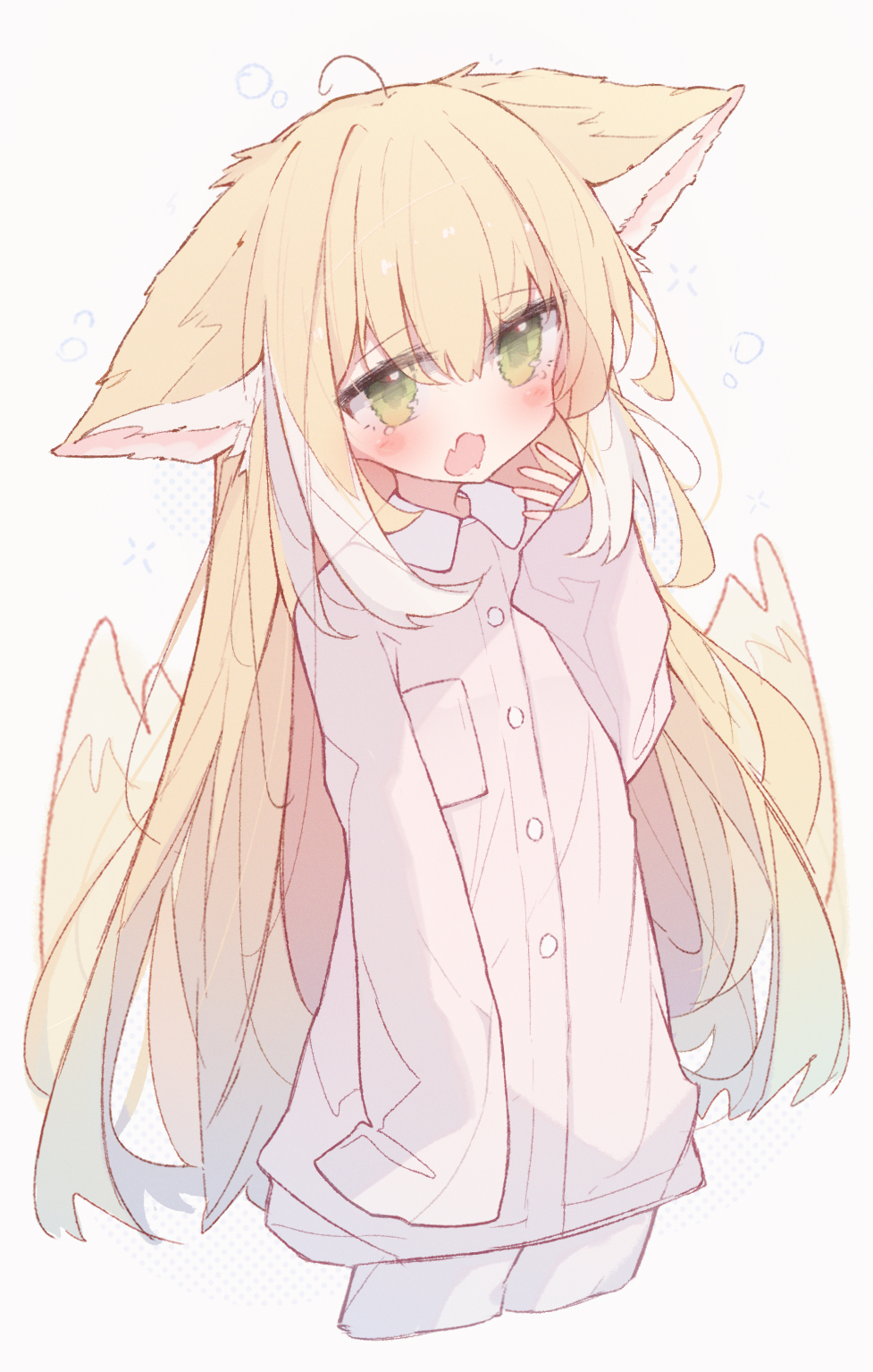 1girl, animal_ears, arknights, blonde_hair, blush, breast_pocket, buttons, commentary