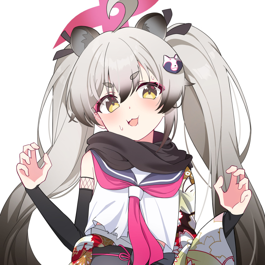 1girl, absurdres, ahoge, animal_ears, black_sailor_collar, black_sclera, blue_archive, blush