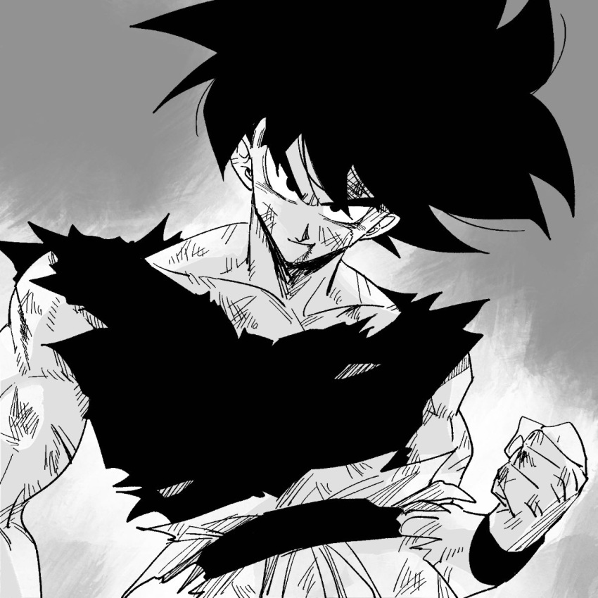 1boy, arm_at_side, backlighting, biceps, black_eyes, black_hair, black_sash, black_theme