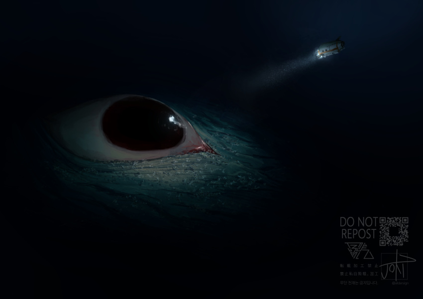 artist_name, black_eyes, chinese_text, commentary_request, creature, deep_sea, english_text, highres
