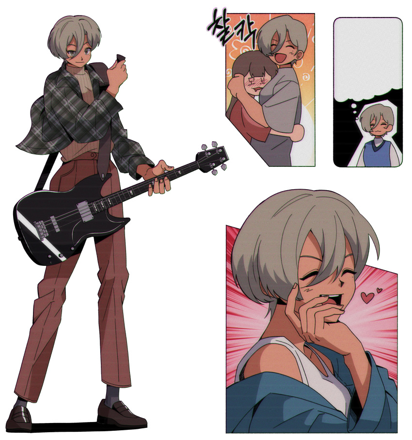2girls, :3, ^_^, absurdres, bass_guitar, bio_w5, blue_jacket, blush