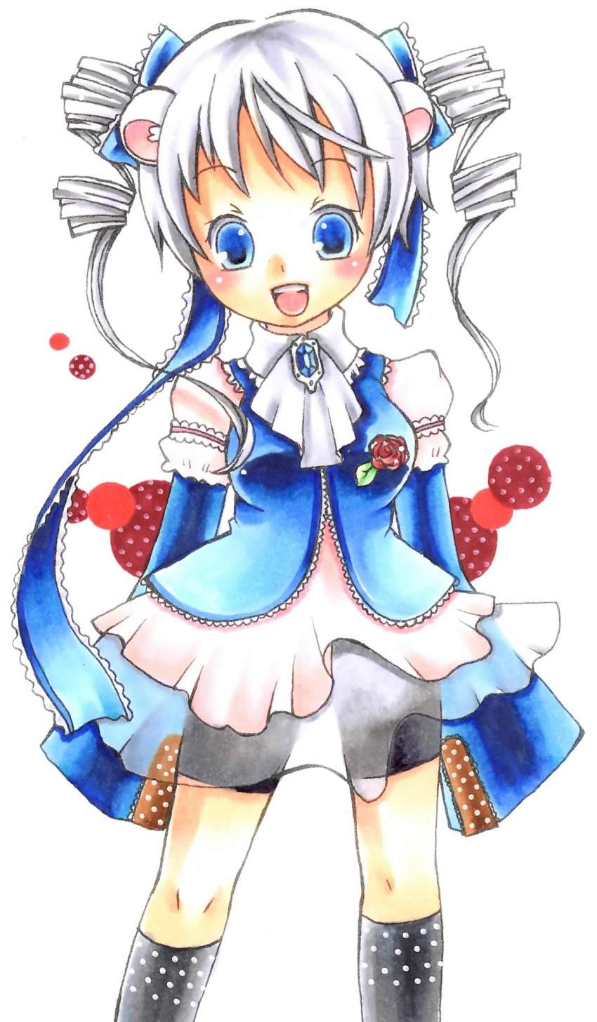 animal_ears, bad_id, blue_eyes, blue_ribbon, flower, hamtaro, highres, long_sleeves