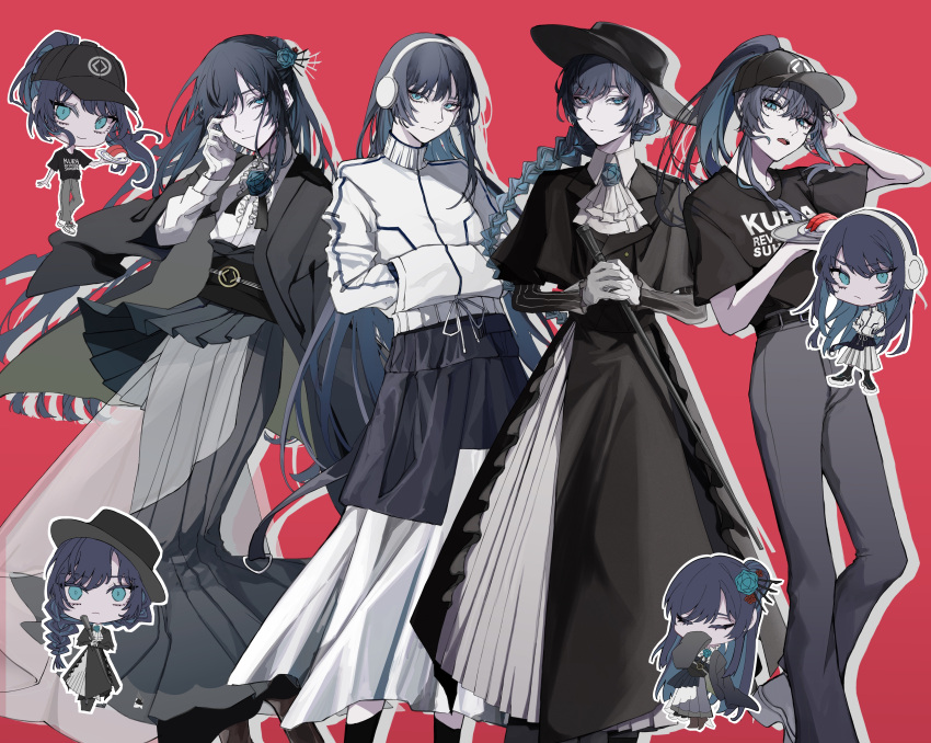 1girl, absurdres, ado_(utaite), black_baseball_cap, black_dress, black_hair, black_happi, black_hat