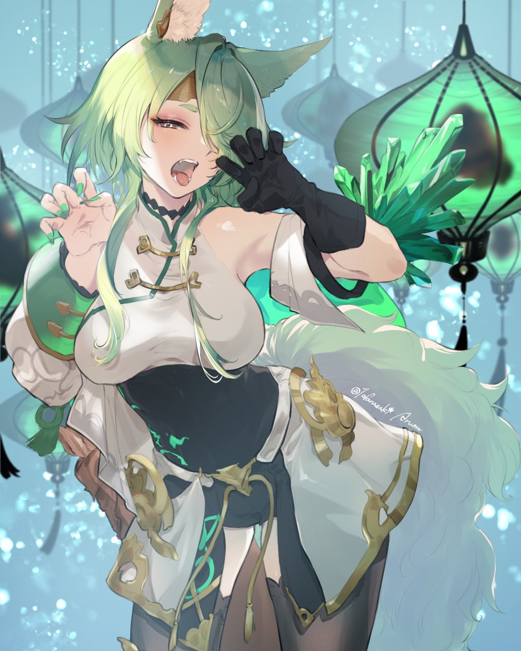 1girl, ami_(granblue_fantasy), animal_ear_fluff, animal_ears, arumu, bare_shoulders, blush, breasts