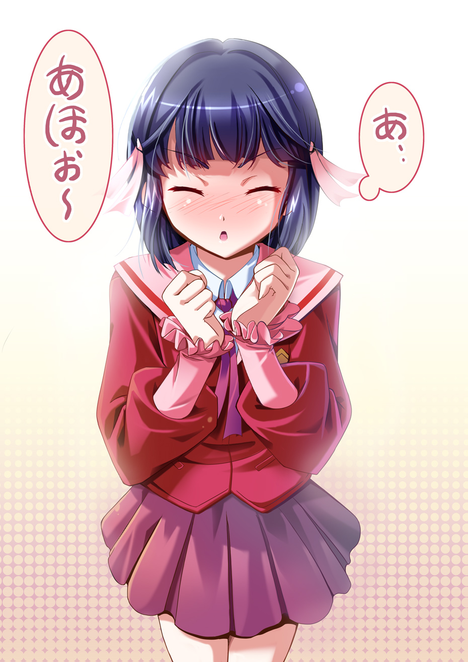 closed_eyes, highres, kami_nomi_zo_shiru_sekai, nashigo, ribbon, school_uniform, shiomiya_shiori, skirt